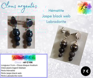 Clous argentés Hématite Jaspe black web Labradorite noire Les Couleurs de Lo