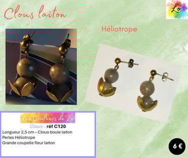 Boucles clous laiton Héliotrope grande fleur laiton Les Couleurs de Lo