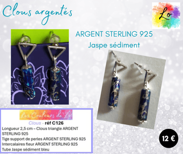 Boucles clous triangle Argent sterling 925 Jaspe sédiment Les Couleurs de Lo