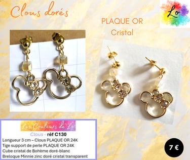 Boucles clous Plaqué or cristal de Bohème Minnie acier cristal Les Couleurs de Lo