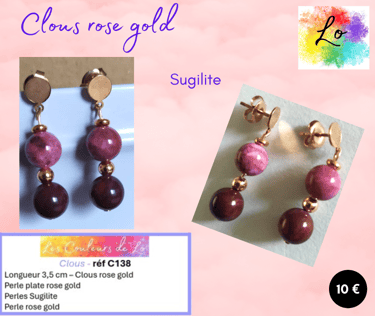 Boucles clous rose gold Sugilite perles rose gold Les Couleurs de Lo