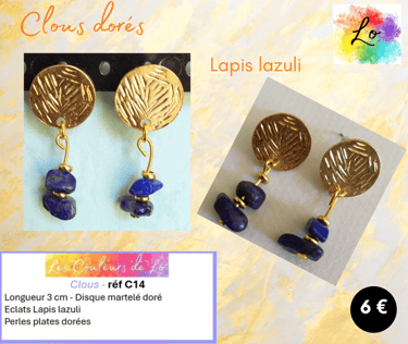 Boucles clous dorés Lapis Lazuli Les Couleurs de Lo