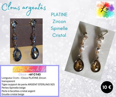 Boucles clous Platine Zircon Spinelle cristal Les Couleurs de Lo