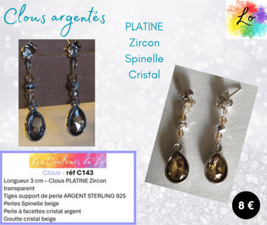 Boucles clous Platine Zircon Spinelle cristal Les Couleurs de Lo