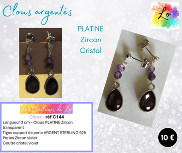 Boucles clous Platine Zircon cristal Les Couleurs de Lo