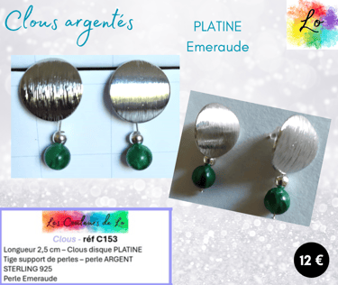 Boucles clous Platine Emeraude Les Couleurs de Lo