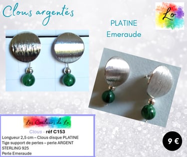 Boucles clous Platine Emeraude Les Couleurs de Lo