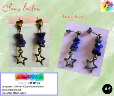 Boucles clous laiton Lapis lazuli étoile laiton Les Couleurs de Lo