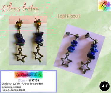 Boucles clous laiton Lapis lazuli étoile laiton Les Couleurs de Lo