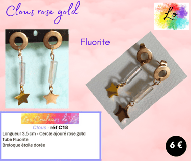 Boucles clous rose gold Fluorite étoile acier Les Couleurs de Lo