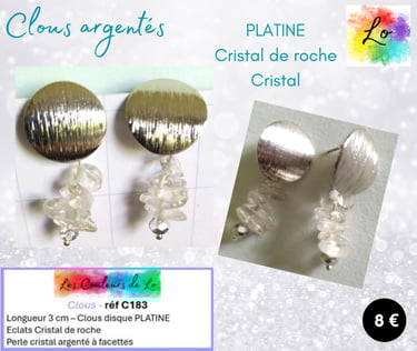 Boucles clous Platine Cristal de roche cristal argenté Les Couleurs de Lo