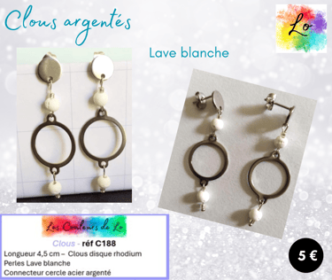 Boucles clous argentés Lave blanche Les Couleurs de Lo