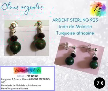 Boucles clous Argent sterling Jade de Malaisie Turquoise africaine Les Couleurs de Lo