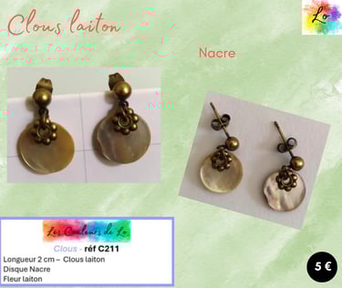 Boucles clous laiton Nacre fleur laiton Les Couleurs de Lo