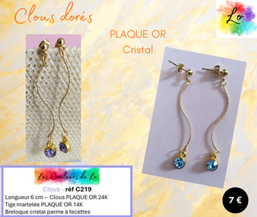 Boucles clous Plaqué or tige Plaqué or strass cristal parme Les Couleurs de Lo
