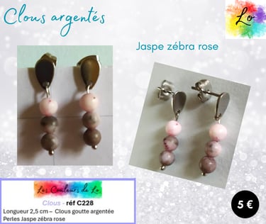 Boucles clous argentés Jaspe Agate Hématite Les Couleurs de Lo