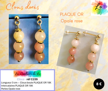 Boucles clous Plaqué or Opale rose Les Couleurs de Lo