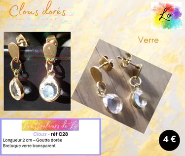 Boucles clous dorés strass verre transparent Les Couleurs de Lo