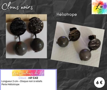 Boucles clous disque martelé noir Héliotrope Les Couleurs de Lo