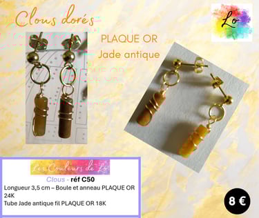 Boucles clous Plaqué or Jade antique Les Couleurs de Lo