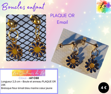 Boucles clous Plaqué or fleur émail bleu Les Couleurs de Lo