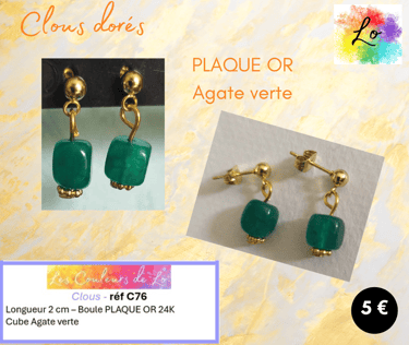 Clous d'oreille Plaqué or Agate verte Les Couleurs de Lo