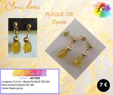 Boucles clous Plaqué or Opale jaune perle Plaqué or Les Couleurs de Lo