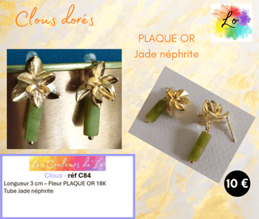 Clous d'oreille fleur Plaqué or Jade néphrite Les Couleurs de Lo