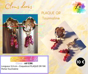 Boucles clous Plaqué or coquelicot Tourmaline Les Couleurs de Lo