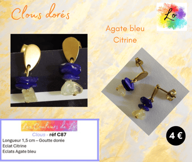 Boucles Clous Agate bleue Citrine Les Couleurs de Lo