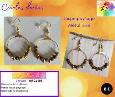 Créoles dorées 3 cm Jaspe paysage métal irisé Les Couleurs de Lo