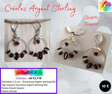 Créoles Argent Sterling 2,5 cm Quartz Grenat Les Couleurs de Lo
