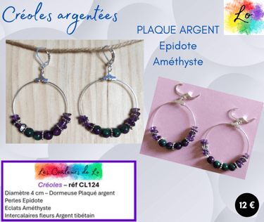 Créoles Plaqué argent Epidote Améthyste Les Couleurs de Lo