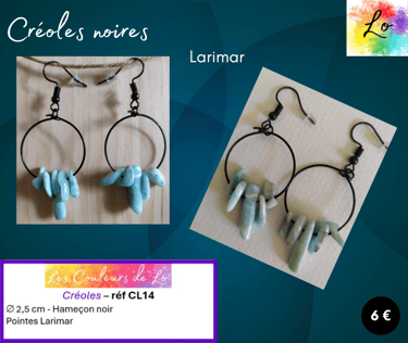 Créoles noires 2,5 cm Larimar Les Couleurs de Lo