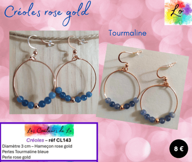 Créoles rose gold 3 cm Tourmaline bleue Les Couleurs de Lo