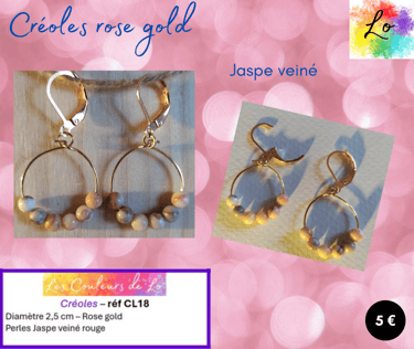 Créoles rose gold 2 cm Jaspe veiné Les Couleurs de Lo