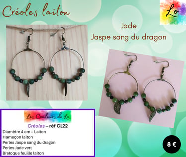Créoles laiton 4 cm Jade Jaspe sang du dragon Les Couleurs de Lo