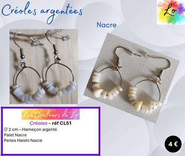 Créoles argentées 2 cm Nacre Les Couleurs de Lo