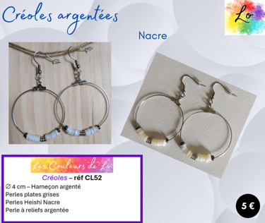 Créoles argentées 4 cm Nacre Les Couleurs de Lo