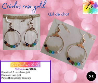 Créoles rose gold 2,5 cm Œil de chat couleurs 7 chakra Les Couleurs de Lo