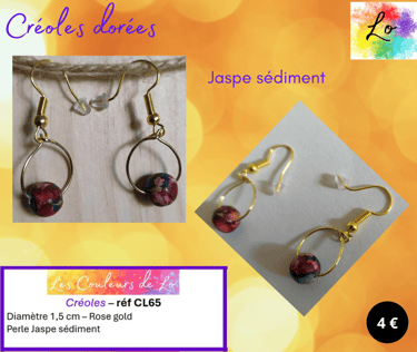 Créoles dorées 1,5 cm Jaspe sédiment Les Couleurs de Lo