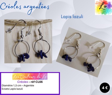 Créoles argentées 1,5 cm Lapis lazuli Les Couleurs de Lo