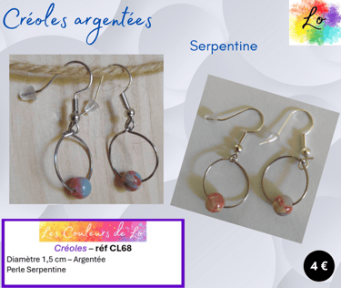 Créoles argentées 1,5 cm Serpentine Les Couleurs de Lo