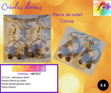 Créoles dorées 2 cm Pierre de soleil Citrine Les Couleurs de Lo