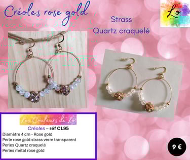 Créoles rose gold strass verre Quartz craquelé Les Couleurs de Lo