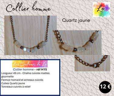 Collier cuivré Quartz jaune Les Couleurs de Lo