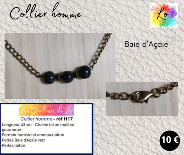 Collier laiton Baie d'Açaïe vert perles métal Les Couleurs de Lo