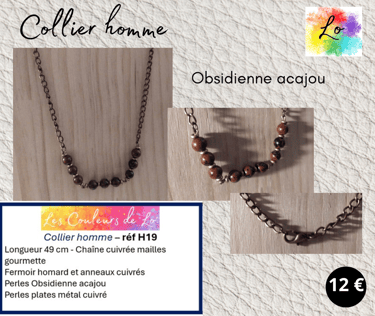 Collier cuivré Obsidienne acajou Les Couleurs de Lo