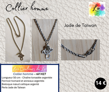 Collier argenté nœud celtique métal Jade vert Les Couleurs de Lo