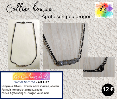 Collier noir Agate noire sang du dragon Les Couleurs de Lo
